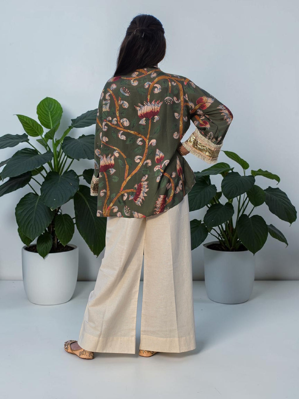 THE BOHO-CHIC Olive Botanical Muslin Linen Co-ord Set