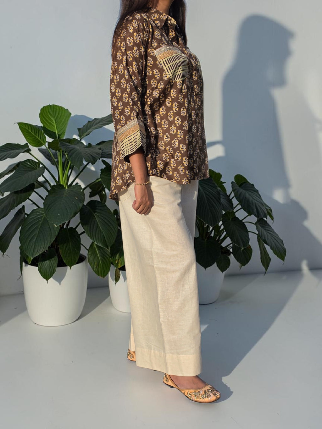 THE BOHO-CHIC Earthy Cocoa & Cream Muslin Linen Co-ord Set
