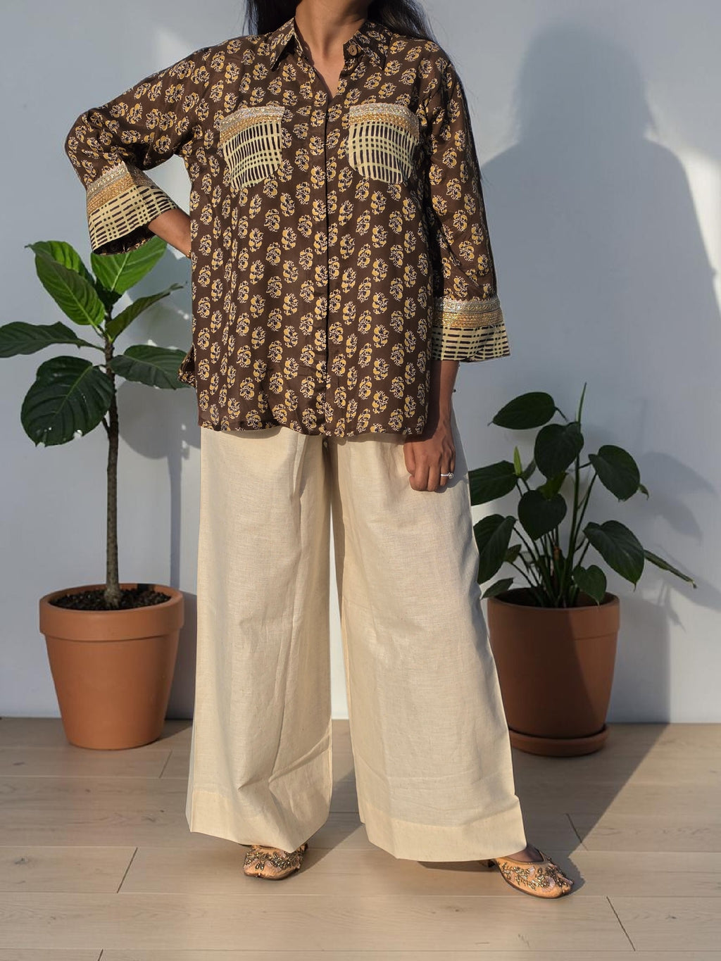 THE BOHO-CHIC Earthy Cocoa & Cream Muslin Linen Co-ord Set
