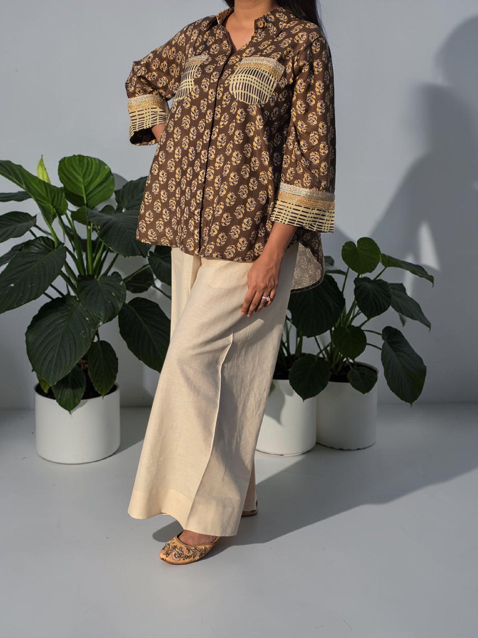 THE BOHO-CHIC Earthy Cocoa & Cream Muslin Linen Co-ord Set