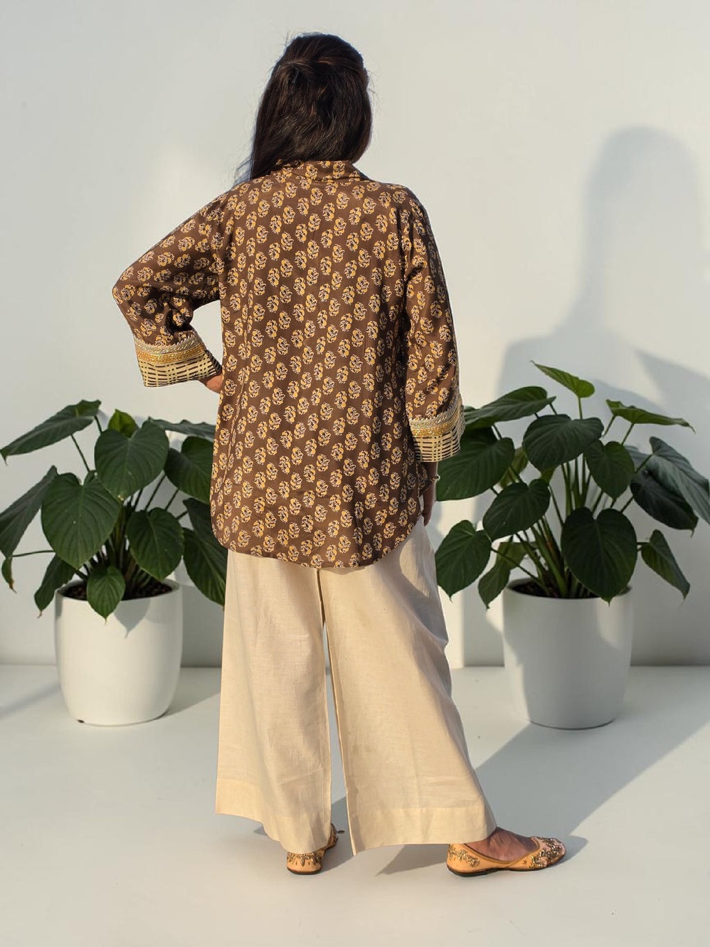 THE BOHO-CHIC Earthy Cocoa & Cream Muslin Linen Co-ord Set