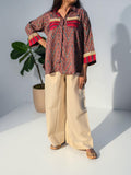 THE BOHO-CHIC Crimson Chevron Muslin Linen Co-ord Set