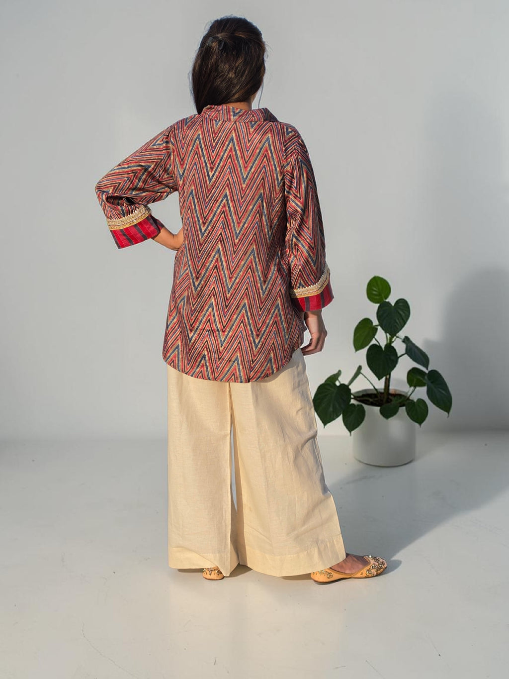 THE BOHO-CHIC Crimson Chevron Muslin Linen Co-ord Set