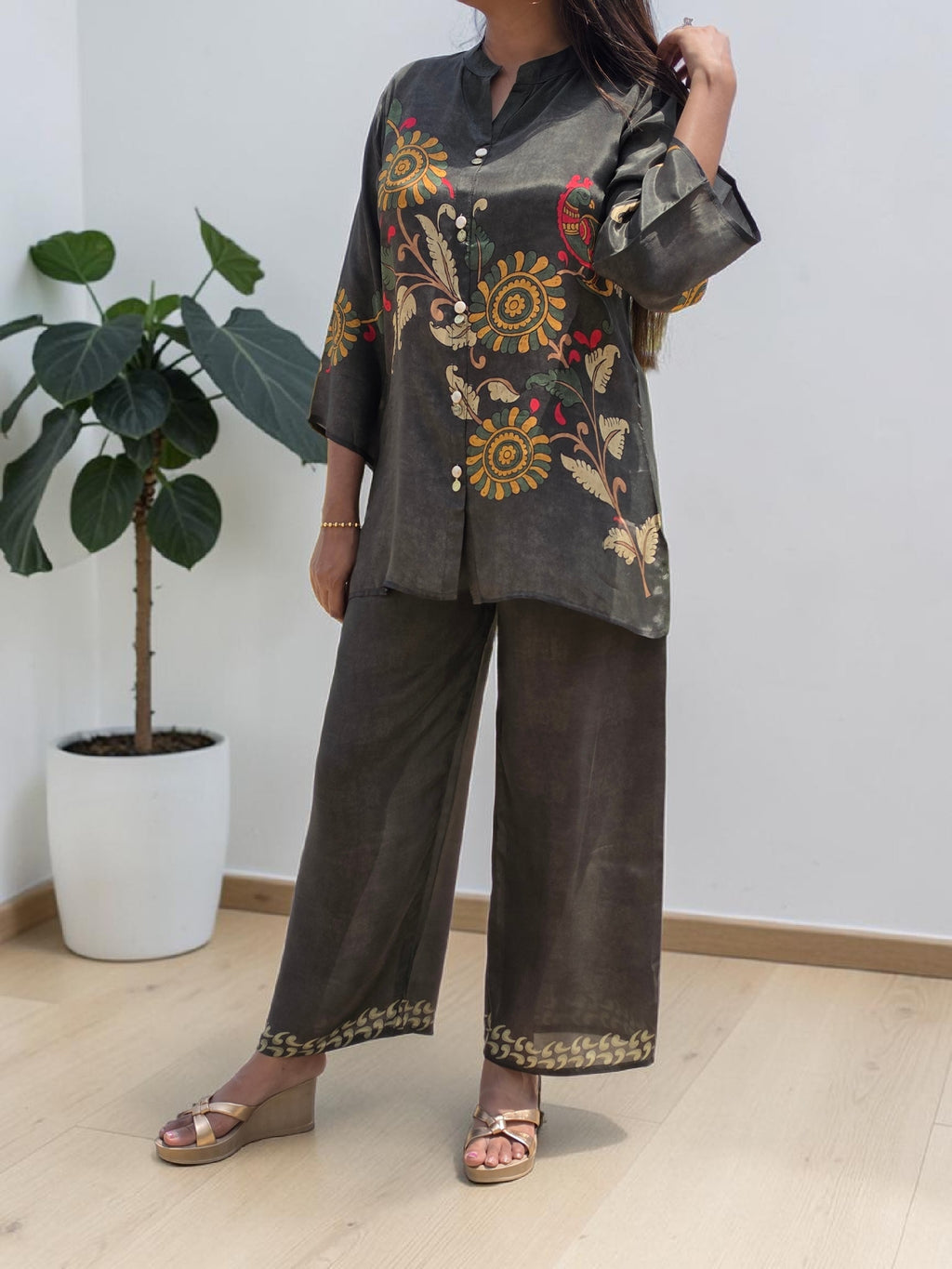 Midnight Flora Premium Crepe Co-Ord Set