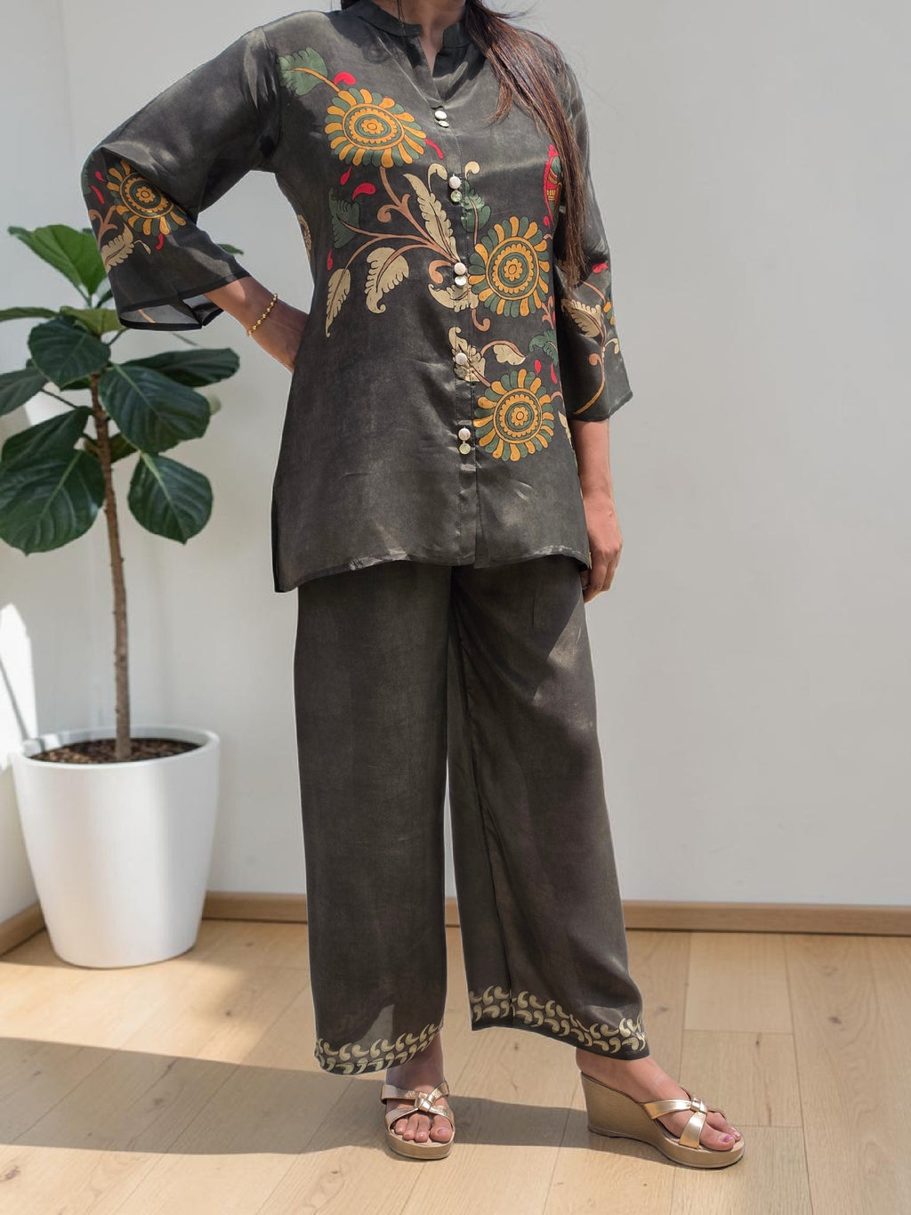 Midnight Flora Premium Crepe Co-Ord Set