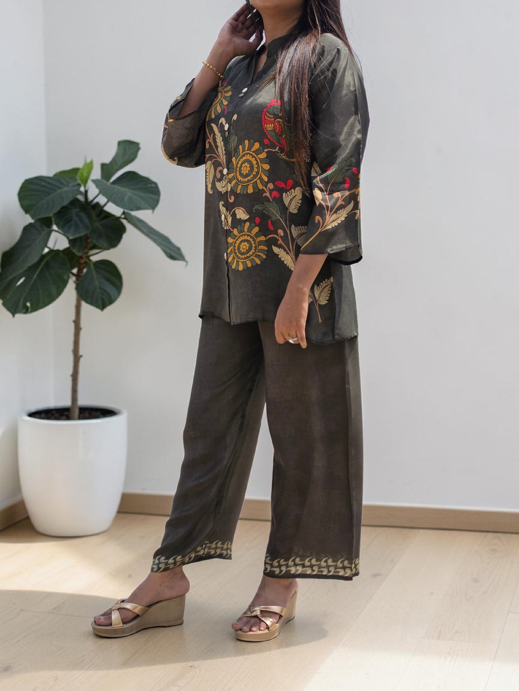 Midnight Flora Premium Crepe Co-Ord Set
