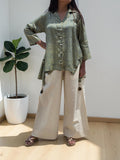 THE BOHO-CHIC Geometric Muslin & Linen Asymmetric Co-Ord Set
