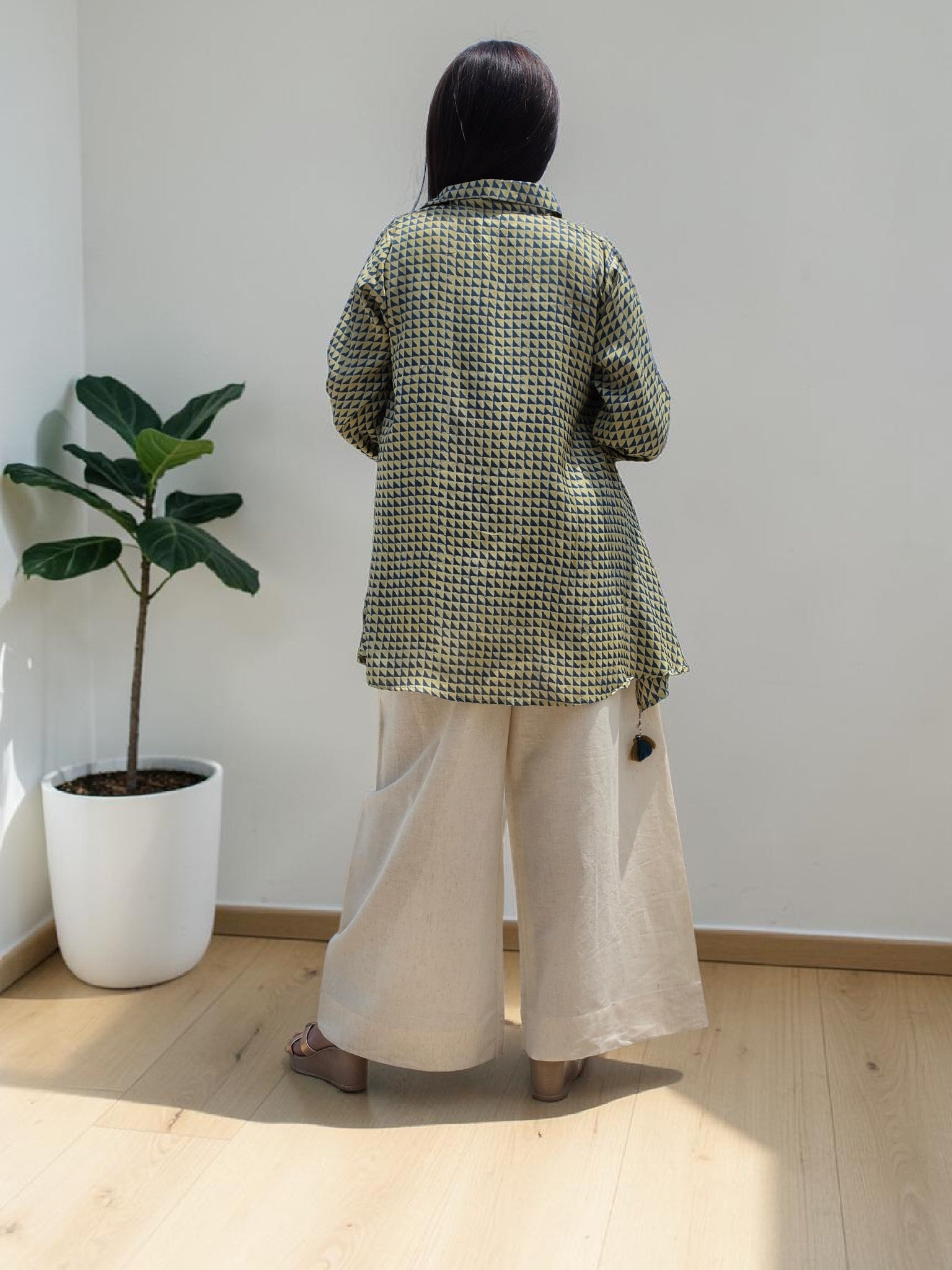 THE BOHO-CHIC Geometric Muslin & Linen Asymmetric Co-Ord Set