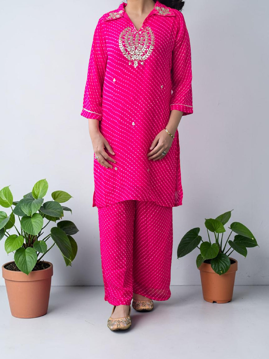 Premium Magenta Leheriya Georgette Co-Ord Set