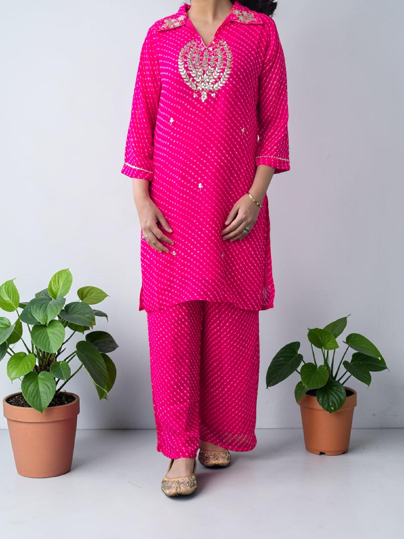 Premium Magenta Leheriya Georgette Co-Ord Set