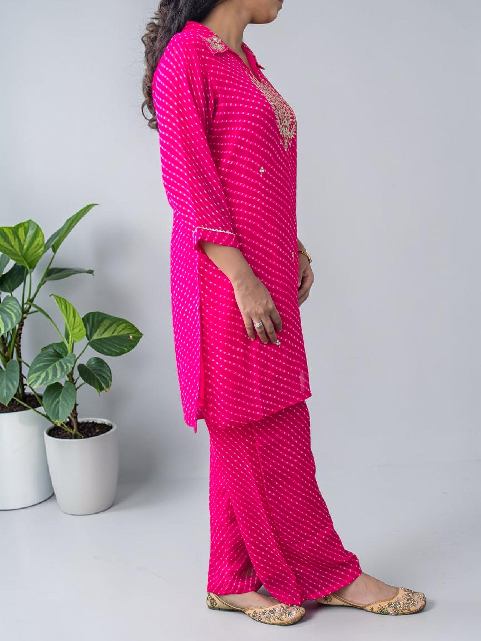 Premium Magenta Leheriya Georgette Co-Ord Set