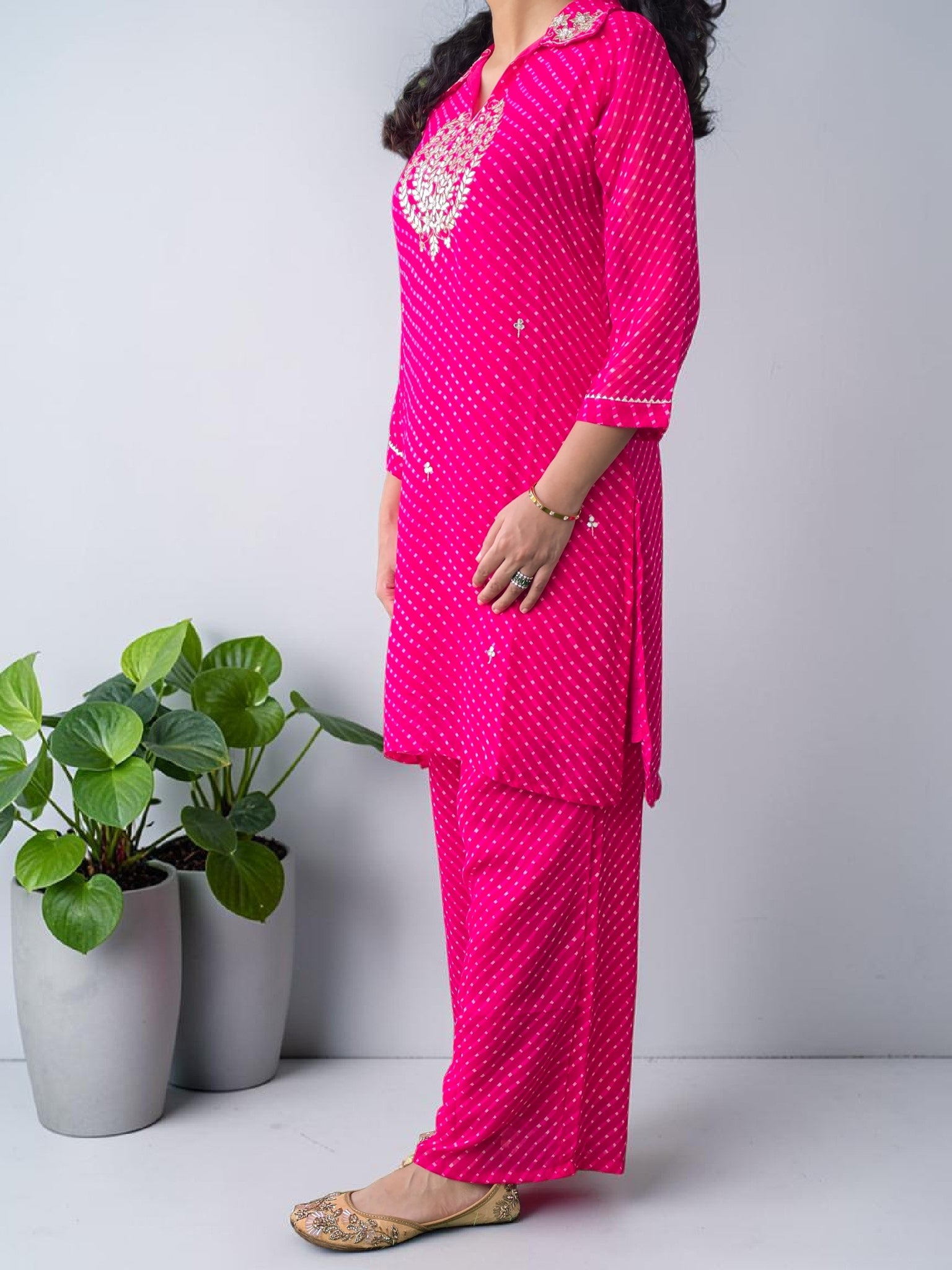 Premium Magenta Leheriya Georgette Co-Ord Set