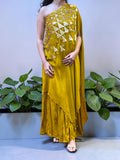 Mustard Yellow Geometric Sequin One-Shoulder Ensemble Kaftan Set ( FREE SIZE CAN FIT TO M,L)