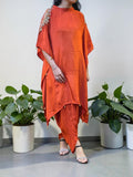 Premium Rust Crepe Asymmetrical Kaftan Co-ord Set