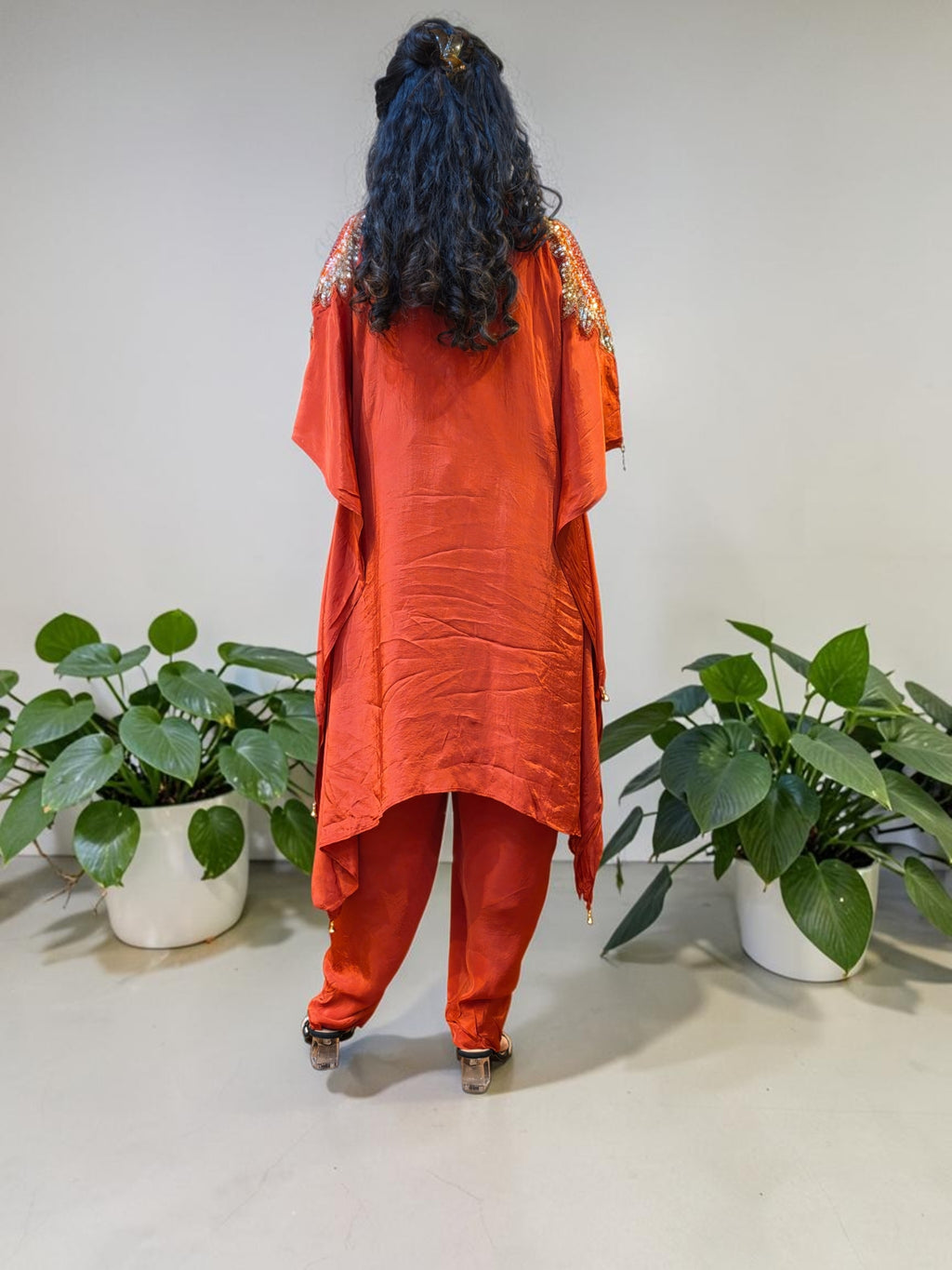 Premium Rust Crepe Asymmetrical Kaftan Co-ord Set