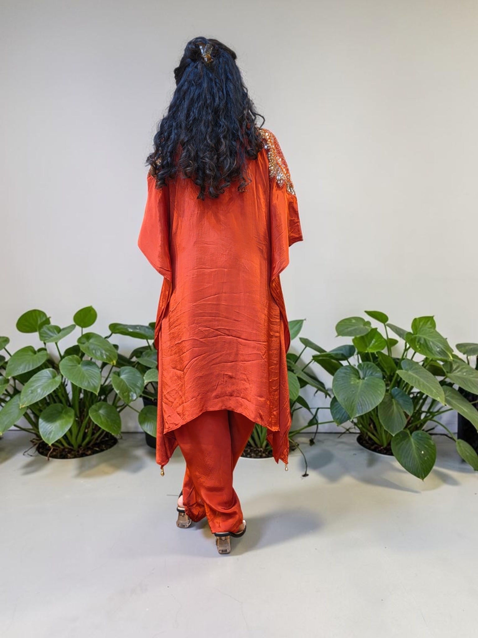 Premium Rust Crepe Asymmetrical Kaftan Co-ord Set