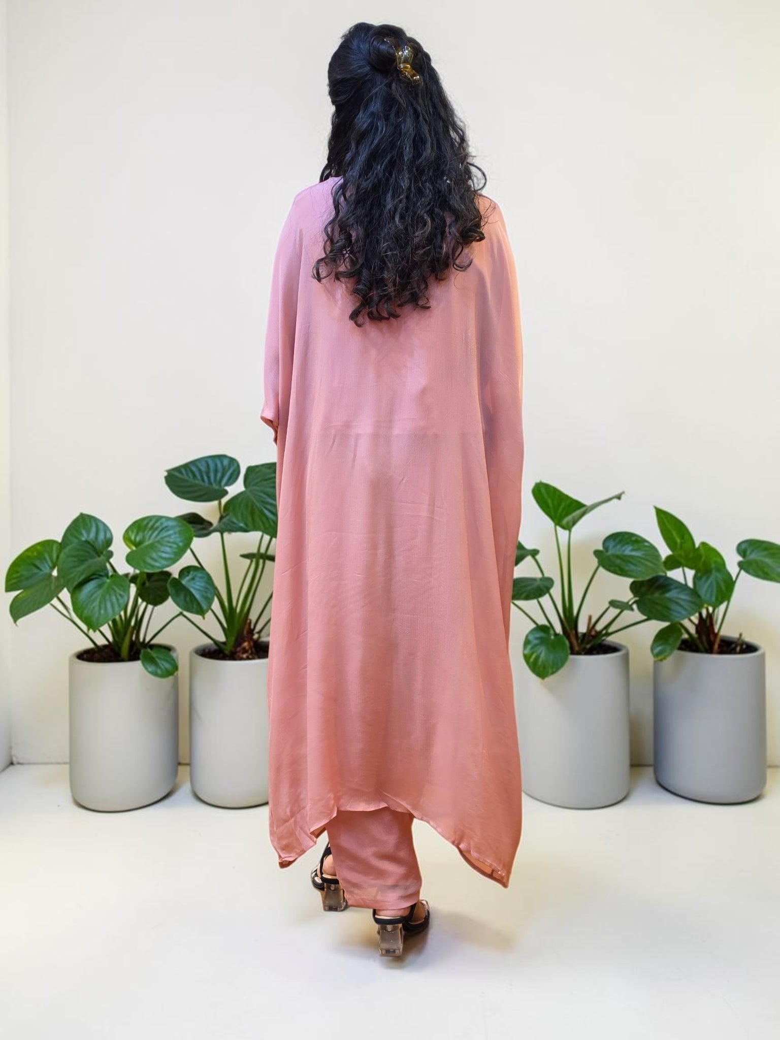Dusty Rose Crepe Embellished Kaftan Co-Ord Set