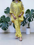 Premium Lemon Yellow Mul Chanderi Boota Work Co-Ord Set