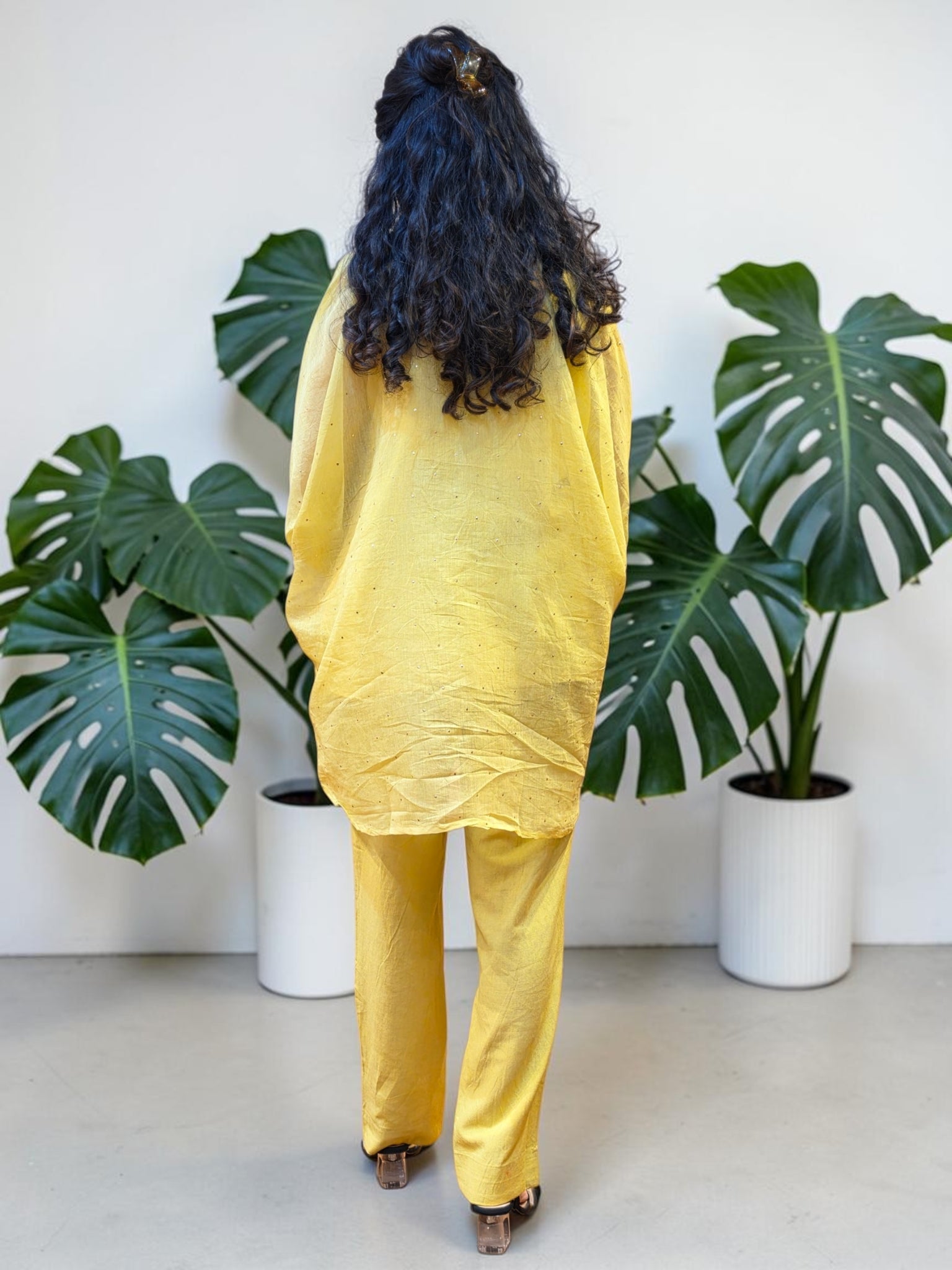 Premium Lemon Yellow Mul Chanderi Boota Work Co-Ord Set