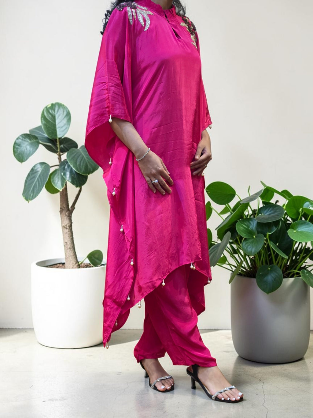 Vibrant Fuchsia Premium Crepe Kaftan & Palazzo Set