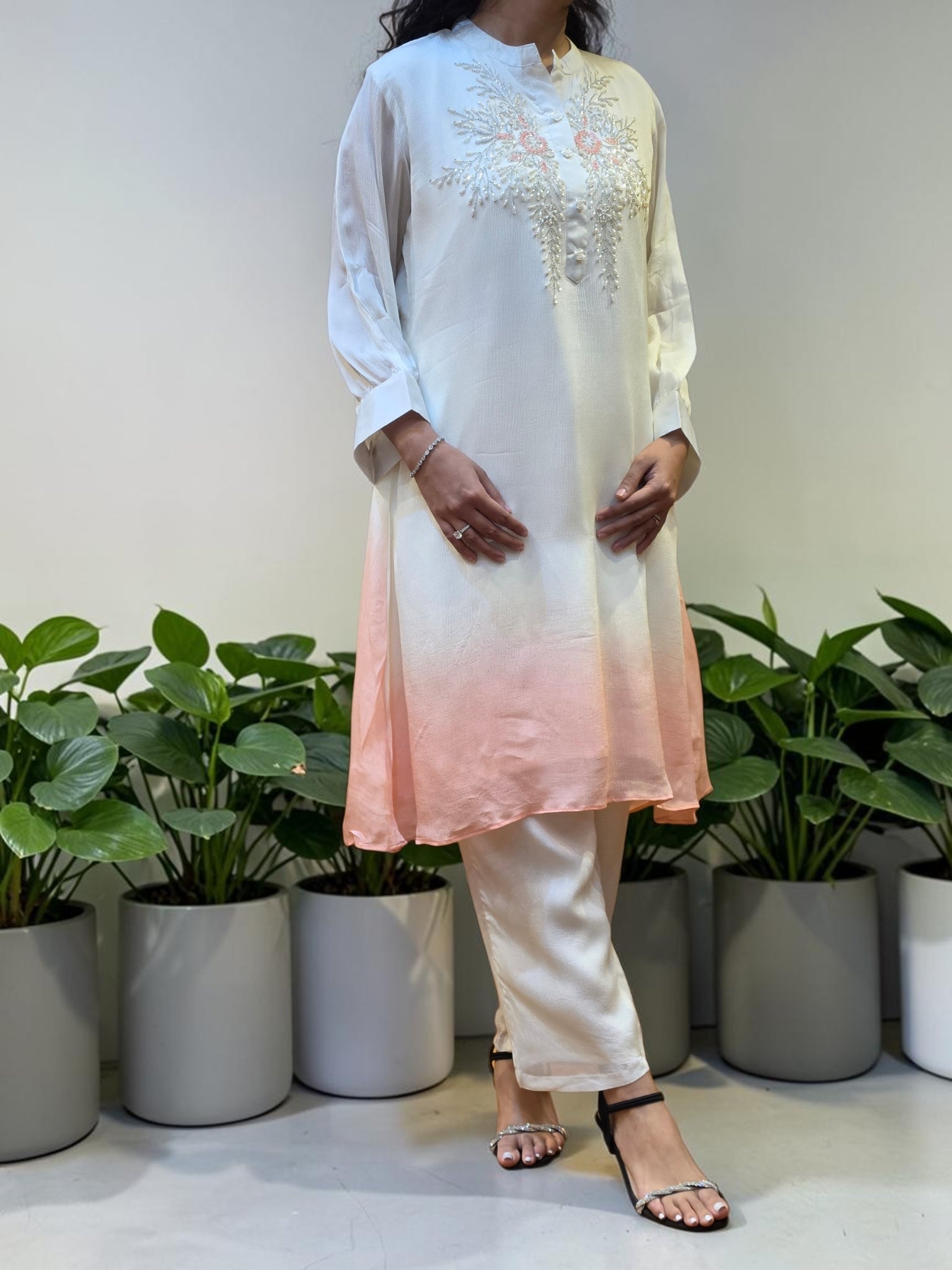 Premium Ombre Georgette Co-Ord Set with Embellished Neckline