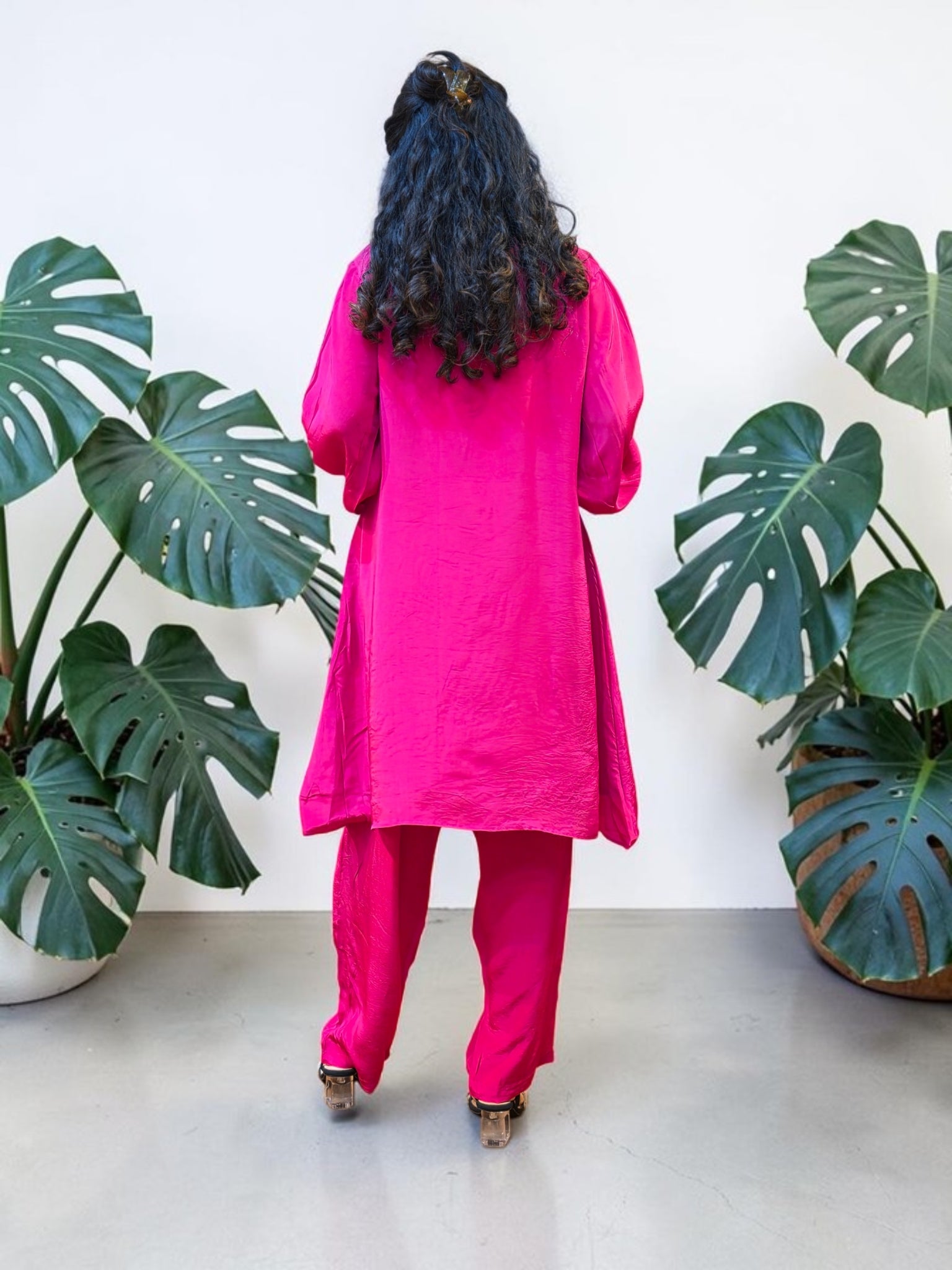 Premium Fuchsia Pink Crepe Shell-Embellished Co-Ord Set