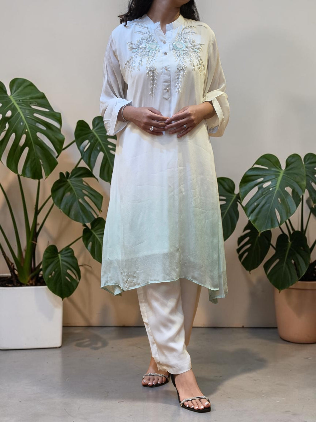 Ethereal Ivory & Mint Ombre Embellished Co-Ord Set