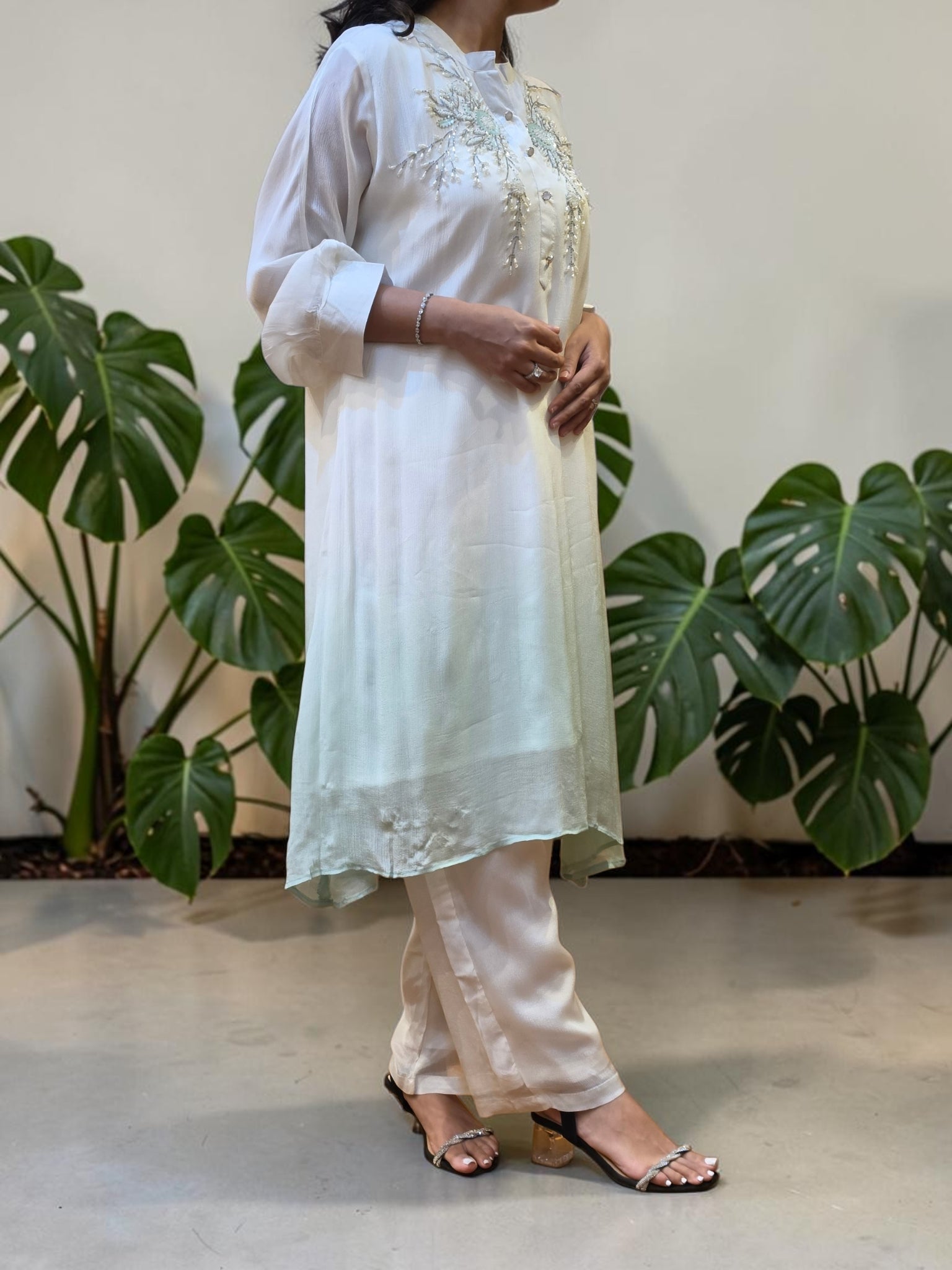 Ethereal Ivory & Mint Ombre Embellished Co-Ord Set