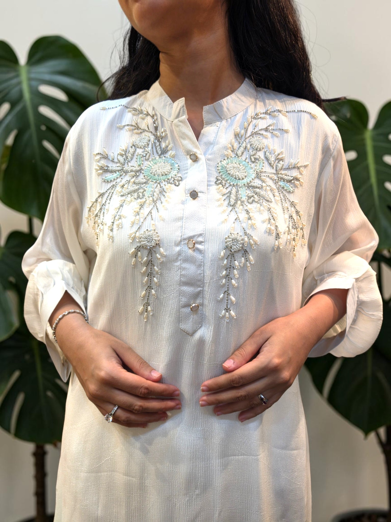 Ethereal Ivory & Mint Ombre Embellished Co-Ord Set