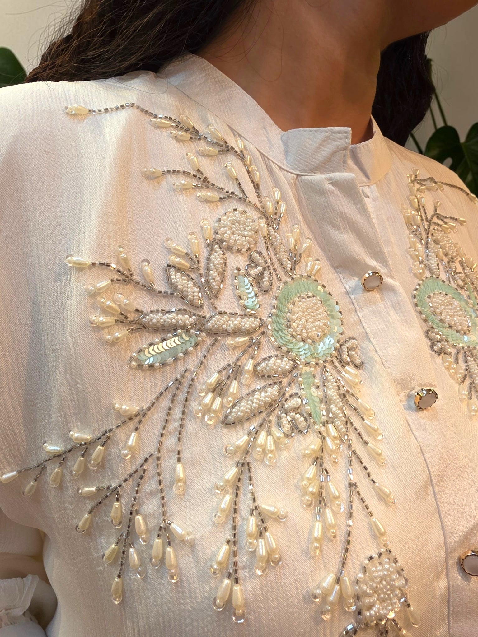 Ethereal Ivory & Mint Ombre Embellished Co-Ord Set