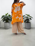 Vibrant Citrus Floral Crepe Tunic & Palazzo Set