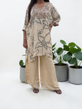 Champagne Abstract Floral Crepe Tunic & Palazzo Set