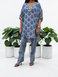 Dusty Blue Damask Crepe Tunic & Farshi Salwar Set