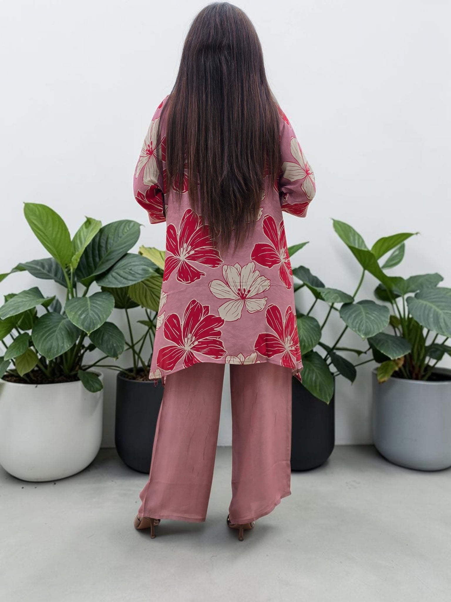 Mauve Floral Crepe Tunic & Palazzo Set