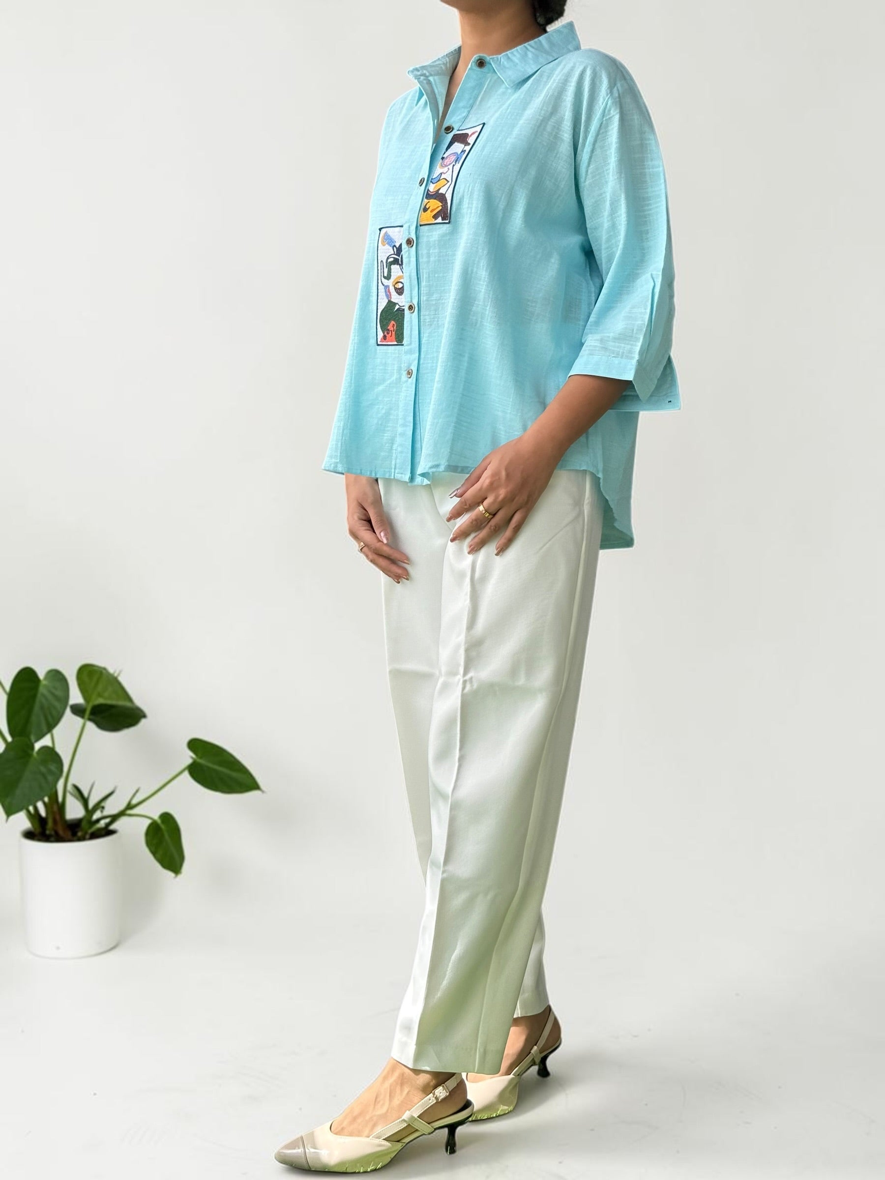 Sky Blue Linen Cotton Shirt
