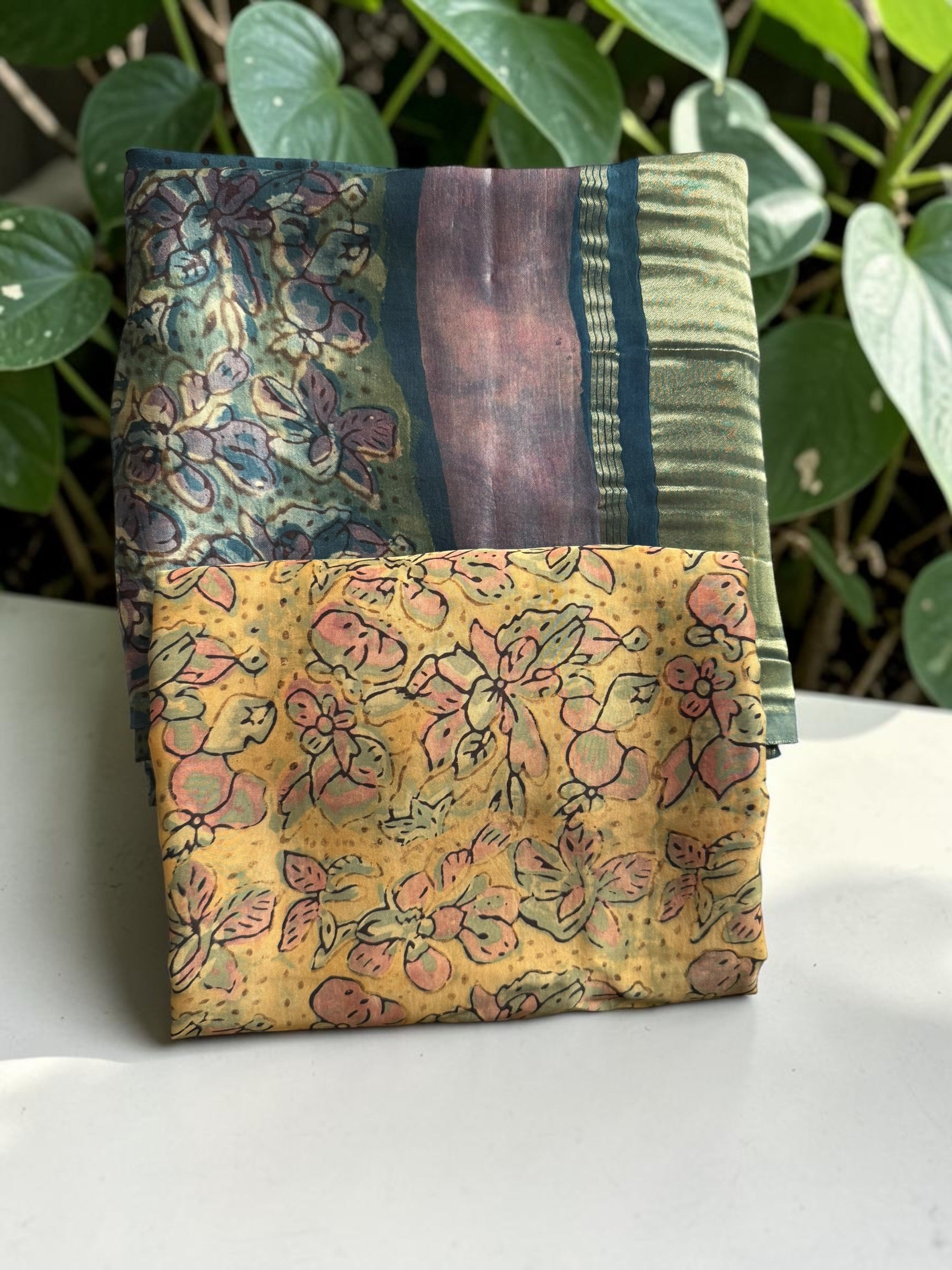 Floral Mustard Unstitched Tissue Silk Suit