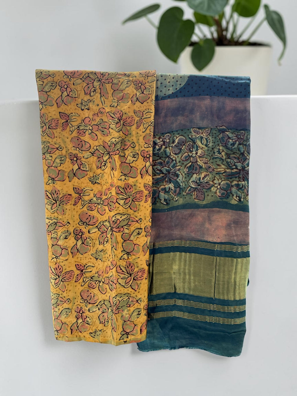 Floral Mustard Unstitched Tissue Silk Suit