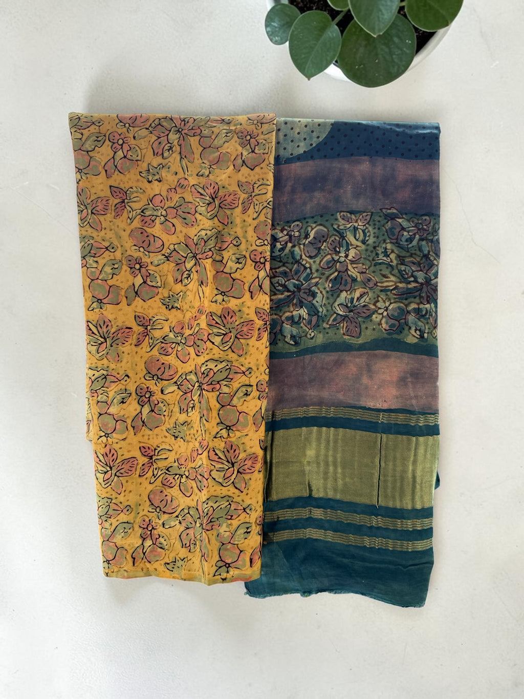 Floral Mustard Unstitched Tissue Silk Suit