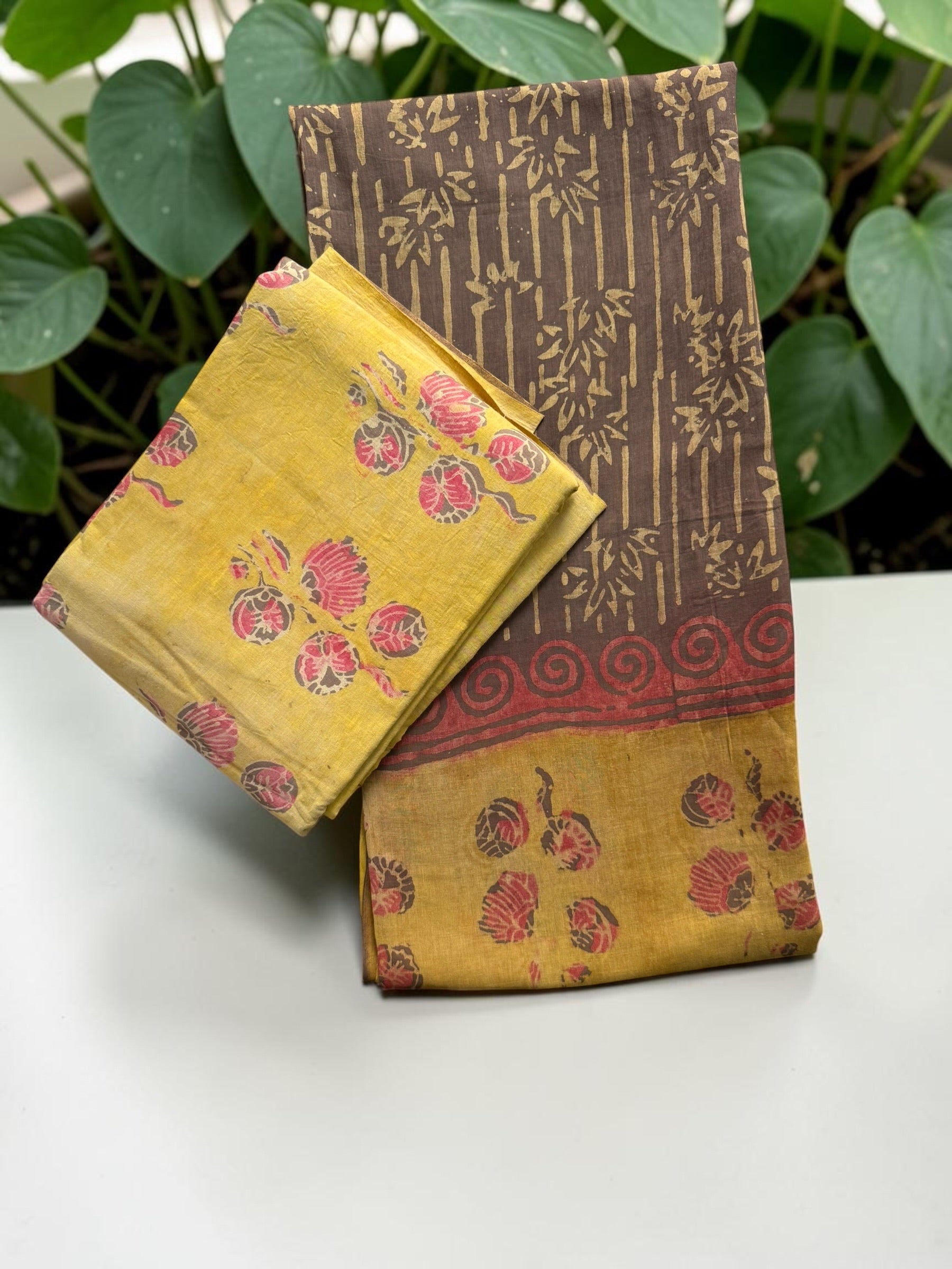 Premium Cotton Ajrakh Print Unstitched Suit & Dupatta Set