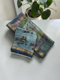 Sky Blue & Indigo Floral Ajrakh Unstitched Maheshwari Cotton Suit Set with Zari Border