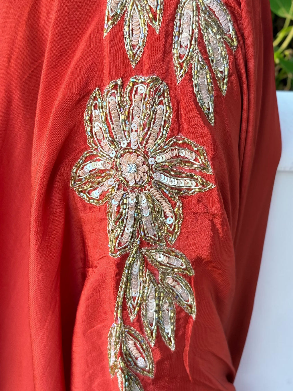 Crimson Red Crepe Kaftan Set