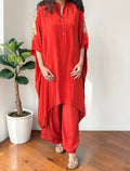 Crimson Red Crepe Kaftan Set