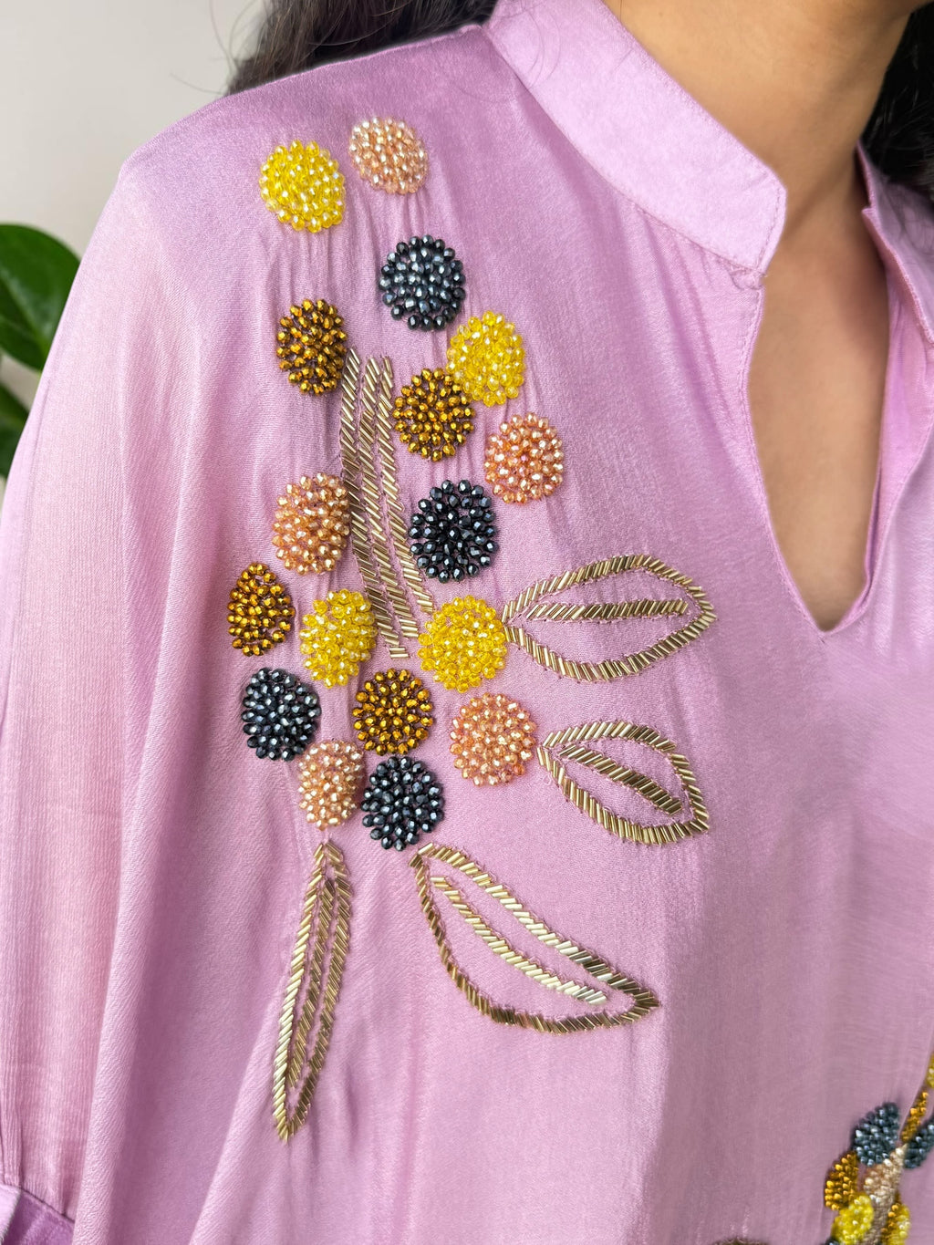Lilac Hand-Embellished Chinon Kaftan Set