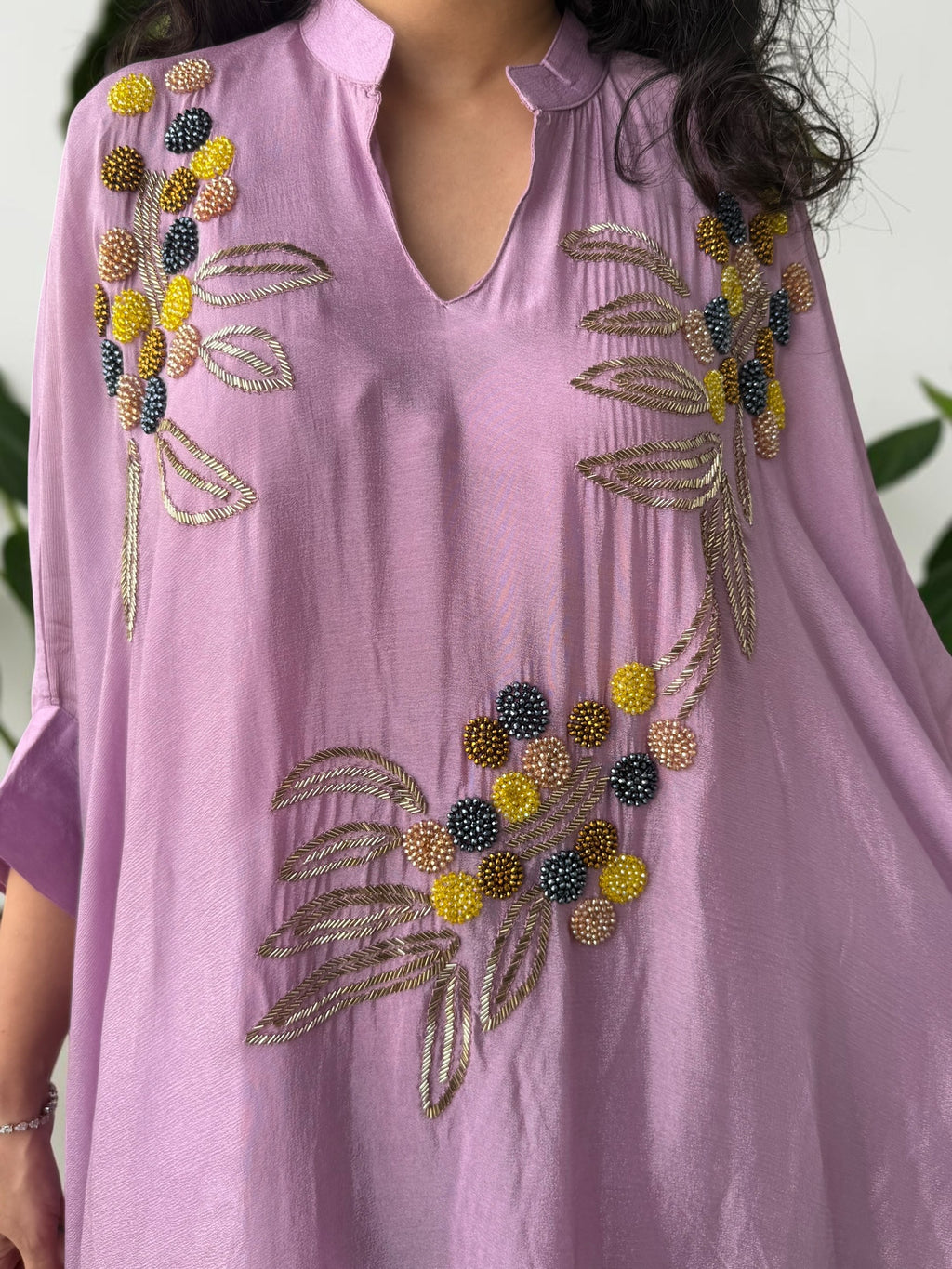Lilac Hand-Embellished Chinon Kaftan Set