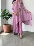 Lilac Hand-Embellished Chinon Kaftan Set