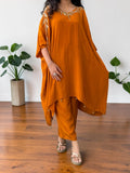 Rust Orange Crepe Kaftan Set