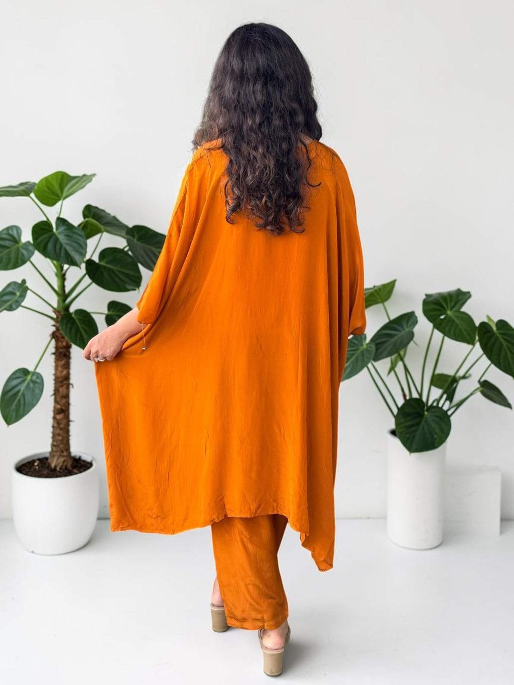 Rust Orange Crepe Kaftan Set