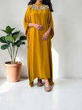 Golden Mustard Embroidered Crepe Kaftan Set