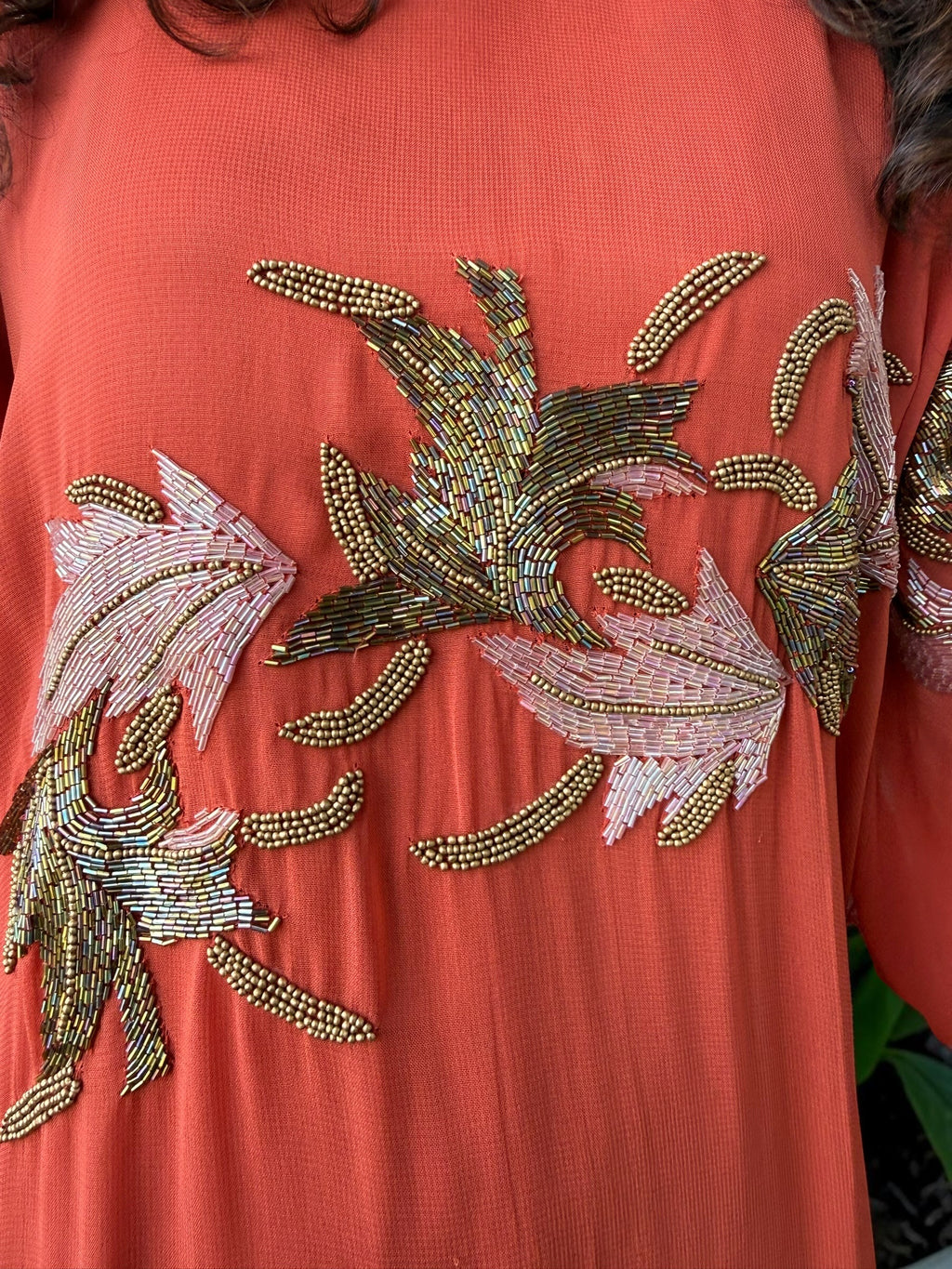 Terracotta Hand-Beaded Georgette Kaftan Gown