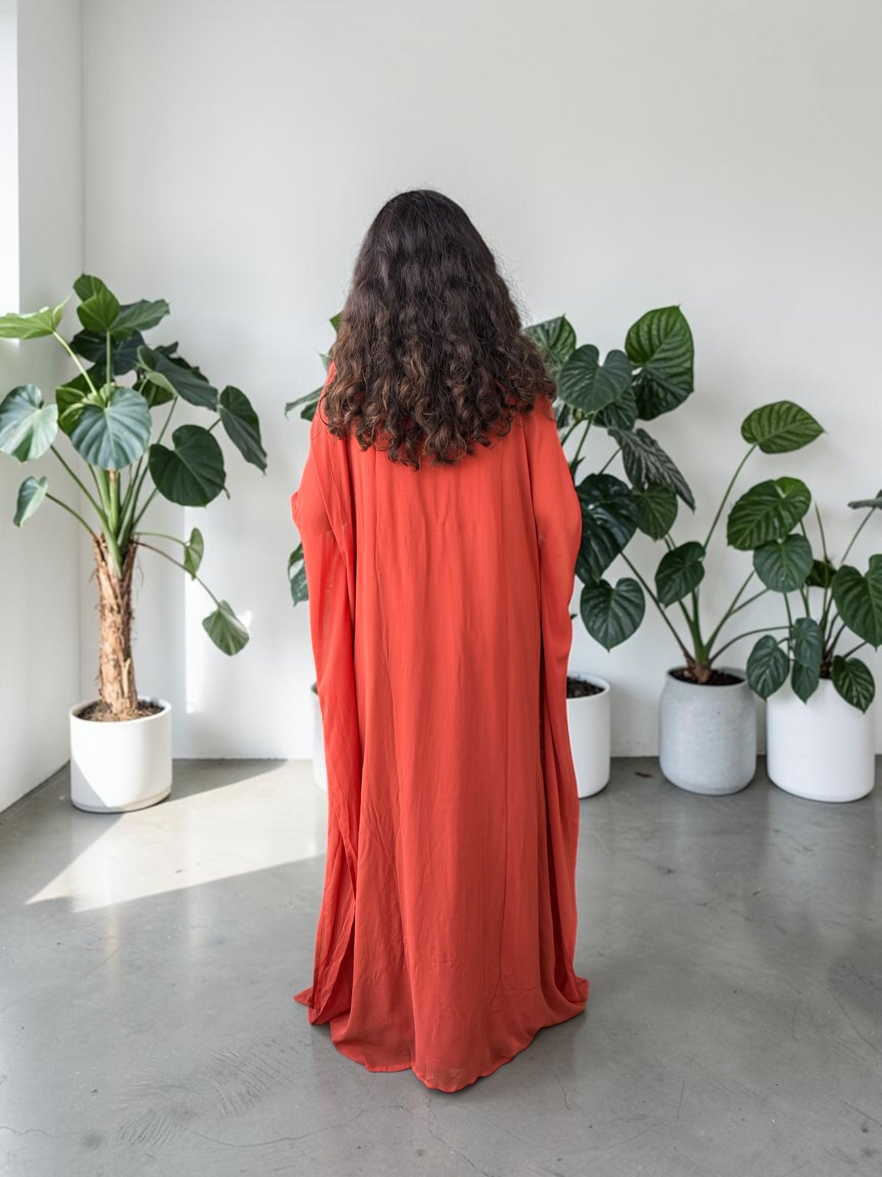 Terracotta Hand-Beaded Georgette Kaftan Gown